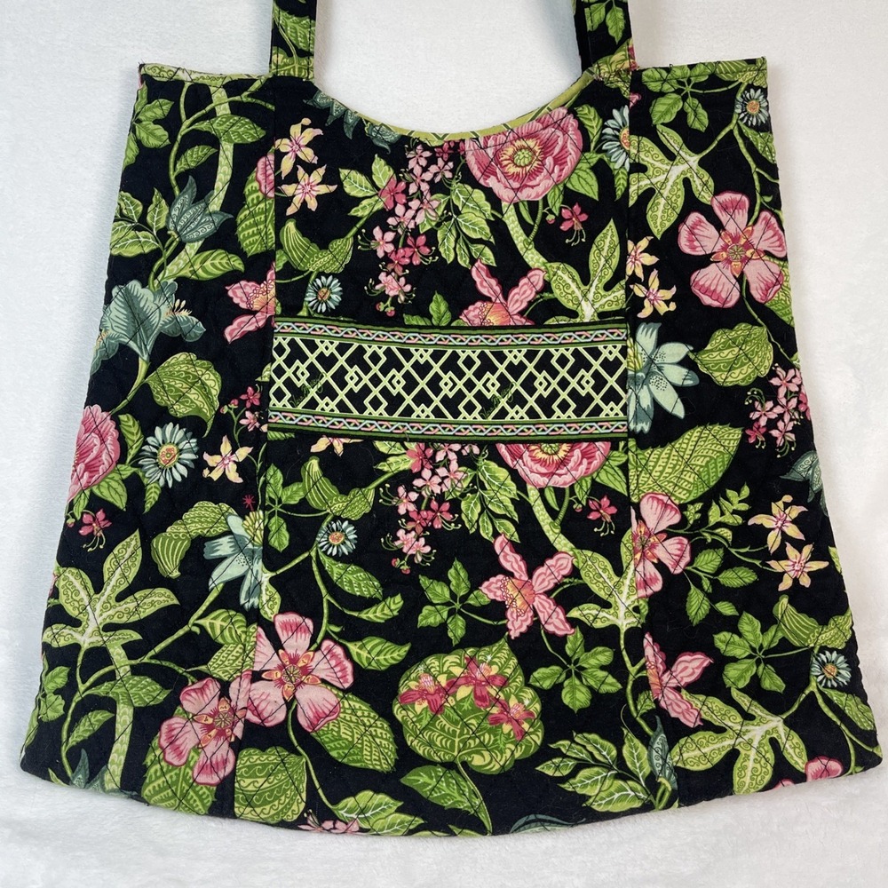 Vera Bradley Curvy Snap Tote Botanica Black Green Pink Floral Bag Large